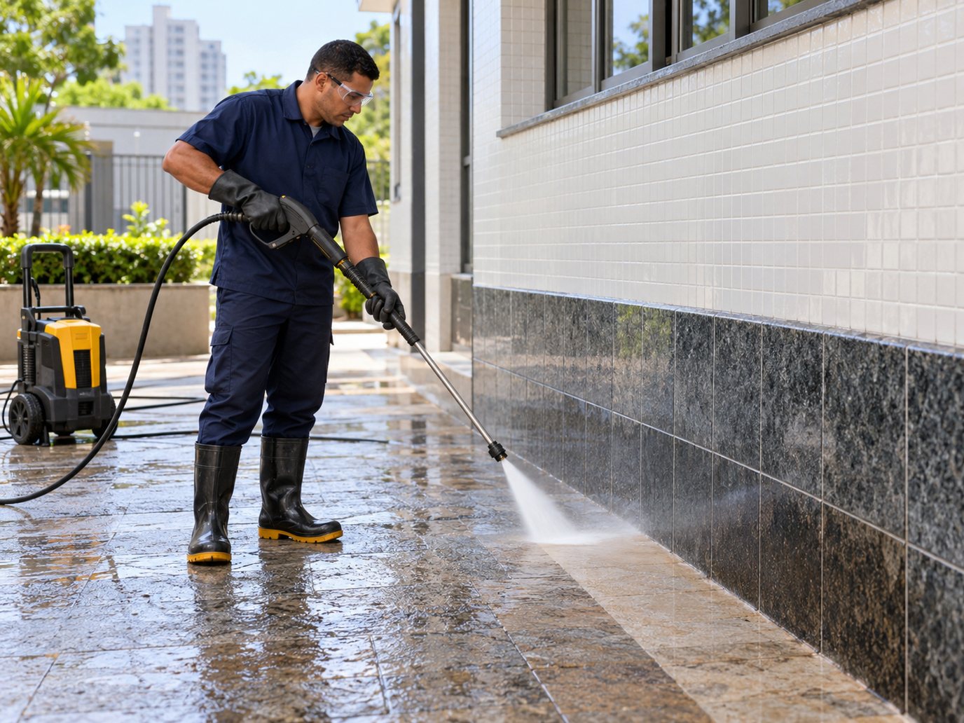 Limpeza de Fachada e Piso com Alta Pressão